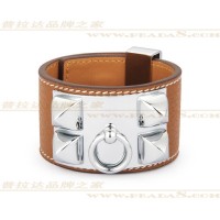 Hermes Collier de Chien Light Coffee Bracelet With Silver